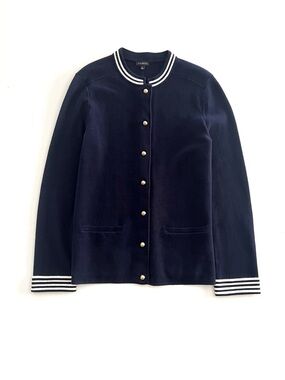 Talbots Stripe Trim Sweater Cardigan Jacket in Navy Blue White Size Medium
